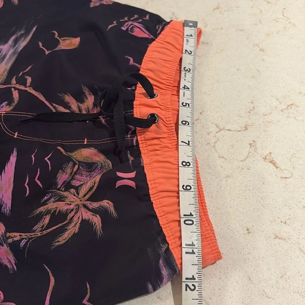 Hurley Black and Pink Board Shorts Tropical Design SZ 10/12 Neon orange and pink